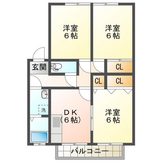 メルベーユ岩之谷B(3DK/1階)の間取り写真