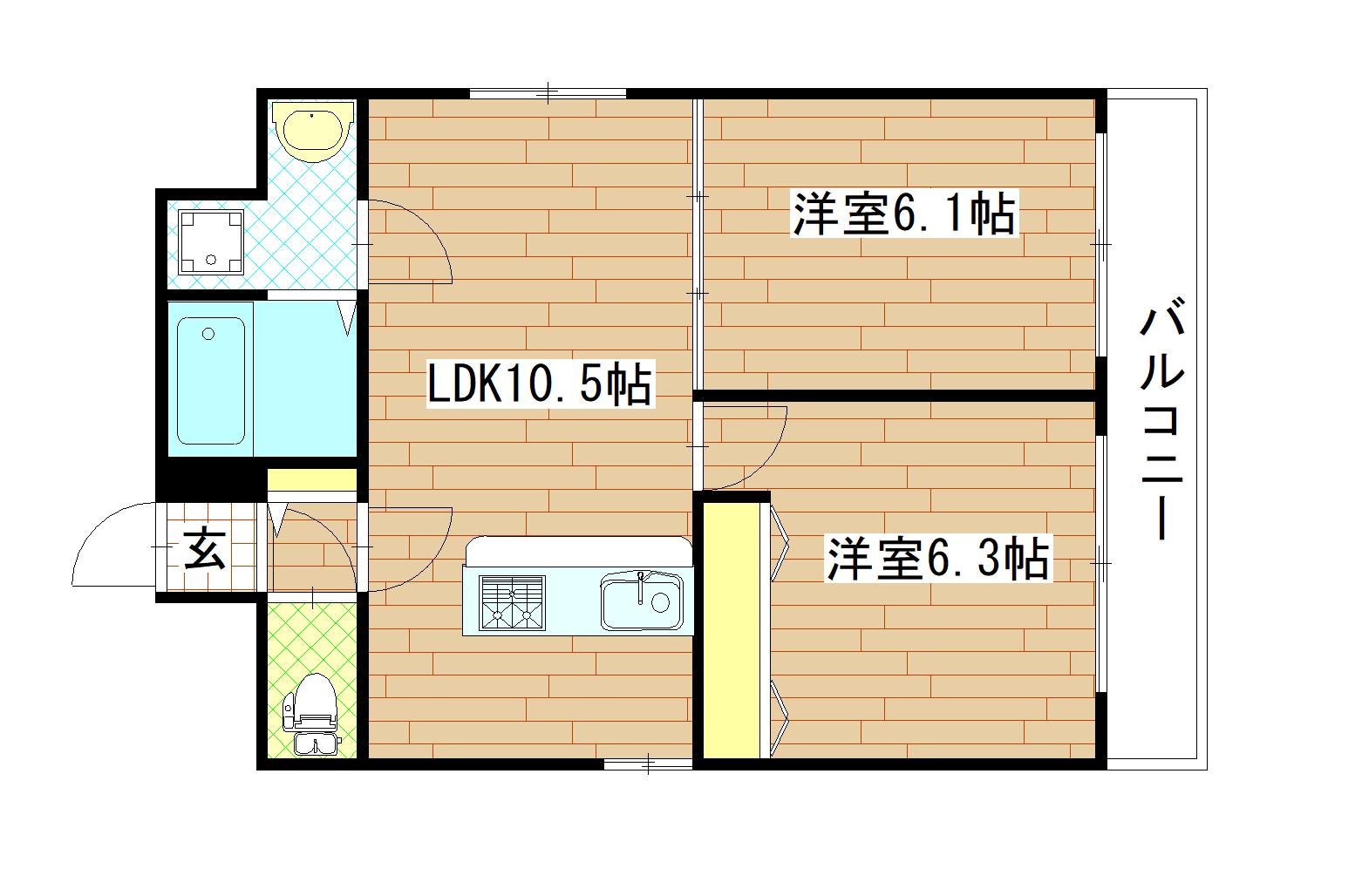 K-1二日町(2LDK/2階)の間取り写真