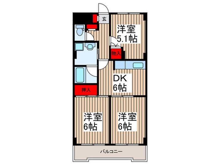 ポルシェ朝霞台(3DK/4階)の間取り写真