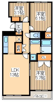 グランドコート林間(3LDK/1階)の間取り写真