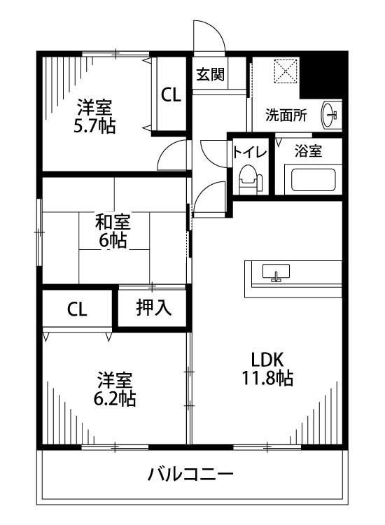 フォルスト向陽(3LDK/2階)の間取り写真