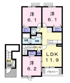 クラール 安宅D(3LDK/2階)の間取り写真