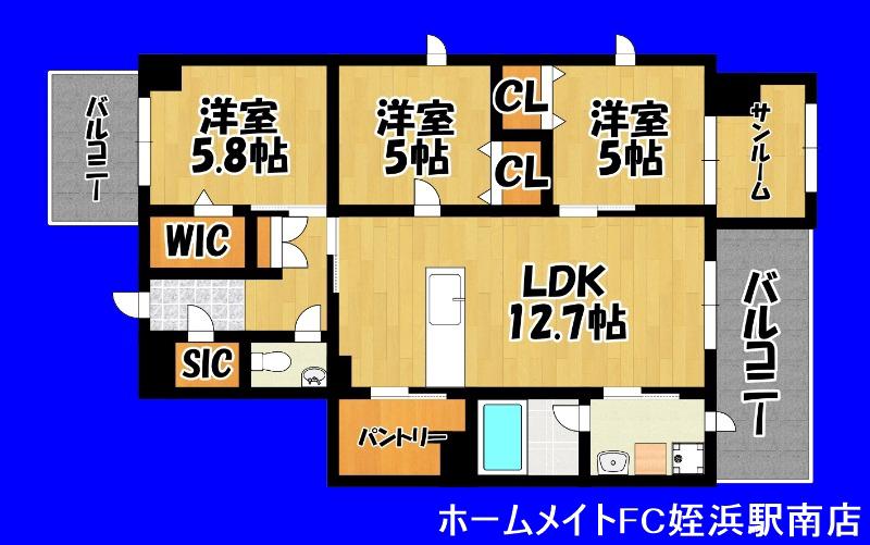 グランタイム都町(3LDK/4階)の間取り写真