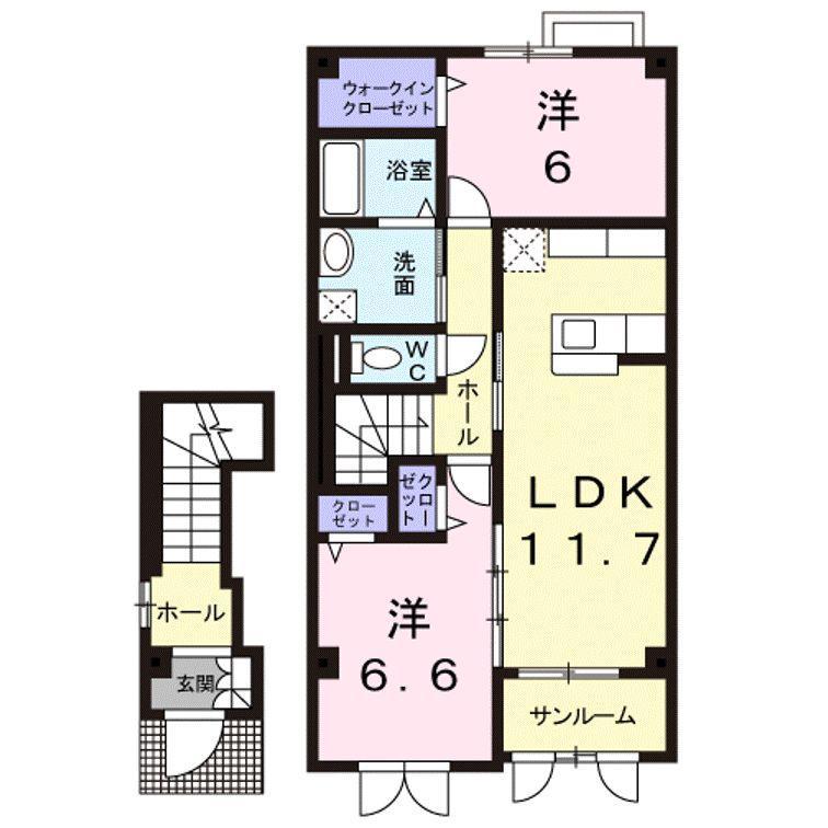 サン ローレルI(2LDK/2階)の間取り写真