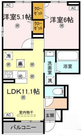 グランツ上福万 A棟(2LDK/1階)の間取り写真