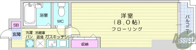 アイショウプラザ旭ヶ丘Ⅴ(1K/4階)の間取り写真