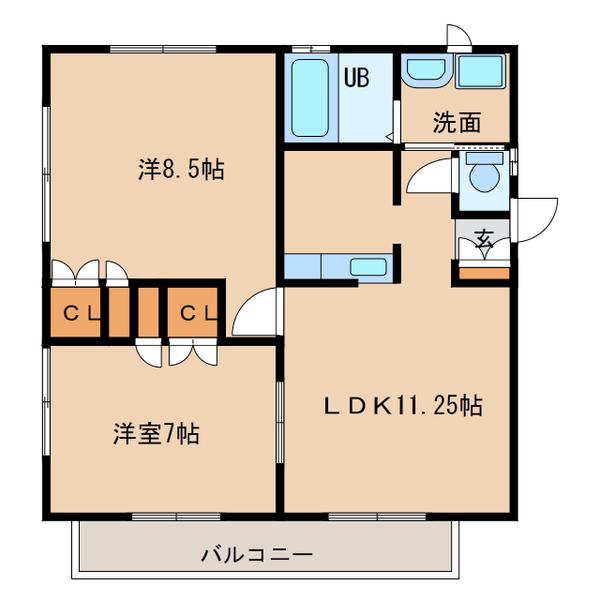 ベルビュー浪の浦(2LDK/2階)の間取り写真