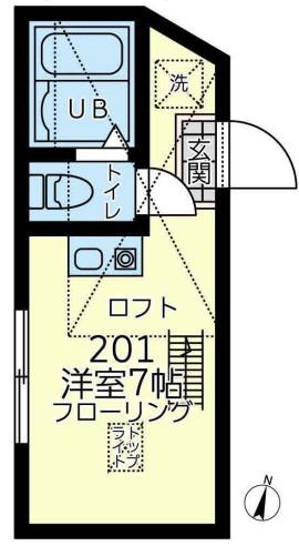 ユナイト南太田トロントの杜(ワンルーム/2階)の間取り写真