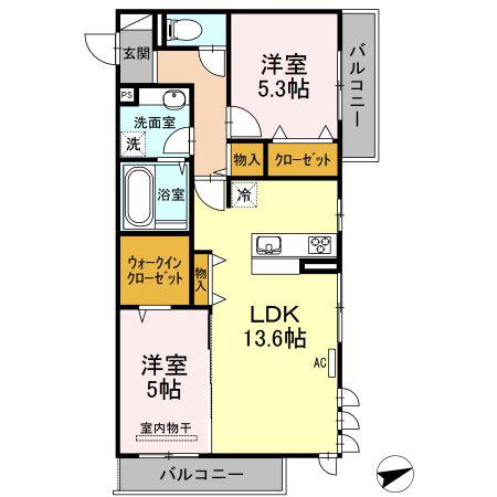 セレーノ空(2LDK/3階)の間取り写真