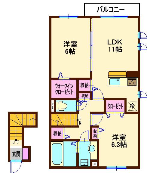 セピアコートI(2LDK/2階)の間取り写真
