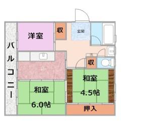 藤山台団地117号棟(2DK/5階)の間取り写真