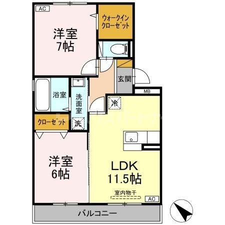 サニーリヴA棟(2LDK/1階)の間取り写真