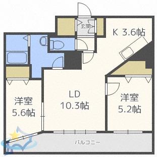 グランカーサ北3条(2LDK/3階)の間取り写真