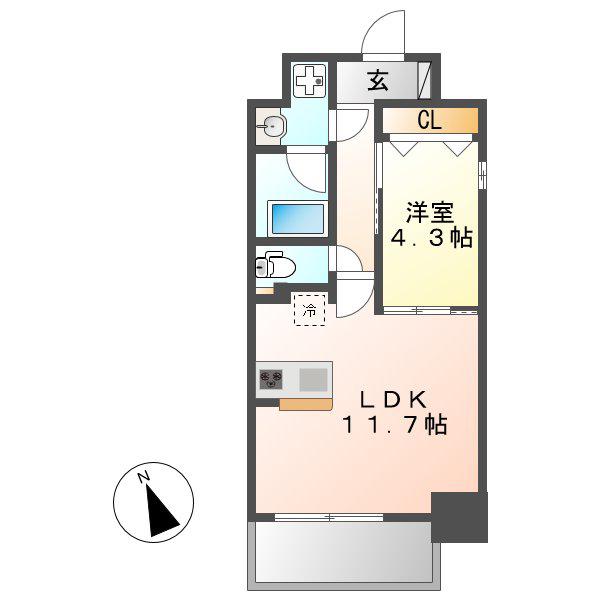 レジデンシア花の木(1LDK/4階)の間取り写真