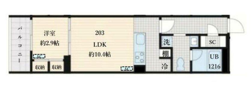 フレア島津山(1LDK/1階)の間取り写真