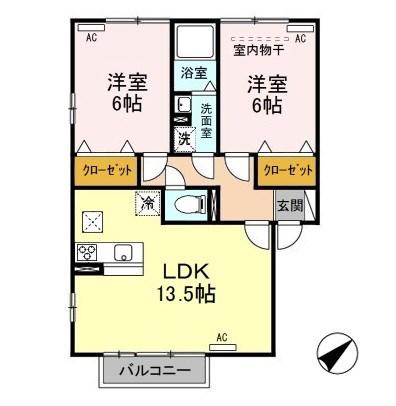 ヴィラージュ石山(2LDK/2階)の間取り写真