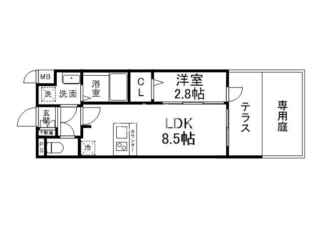 ファステート京都東福寺パラベル(1LDK/1階)の間取り写真