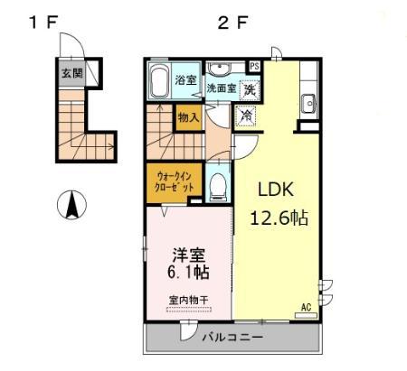 D-ROOM祖師谷(1LDK/2階)の間取り写真