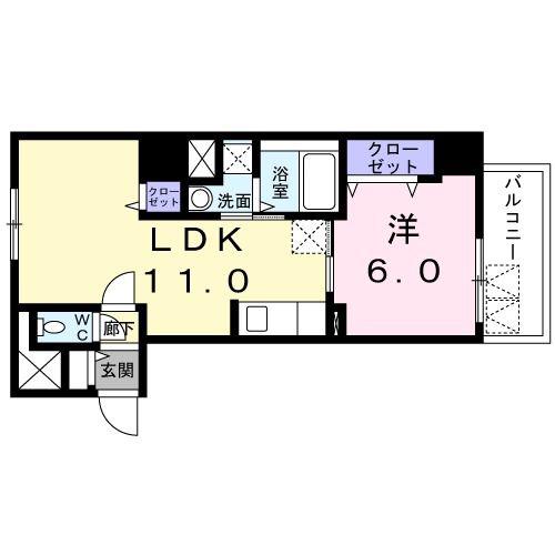 ヒラキ門前仲町(1LDK/6階)の間取り写真