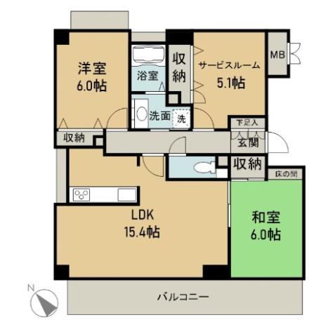レゾナンス庚午(3LDK/4階)の間取り写真
