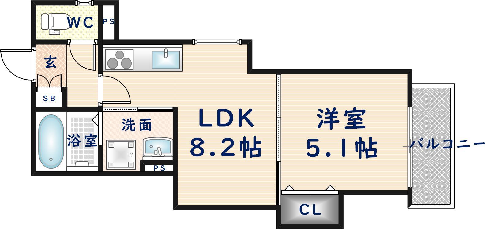 クリエオーレ大蓮東I(1LDK/1階)の間取り写真