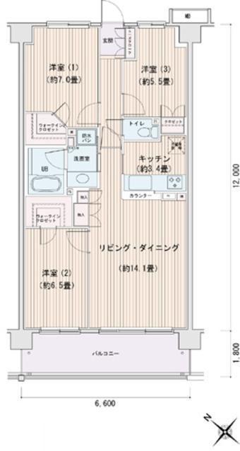 エスティメゾン豊洲レジデンスD棟(3LDK/8階)の間取り写真