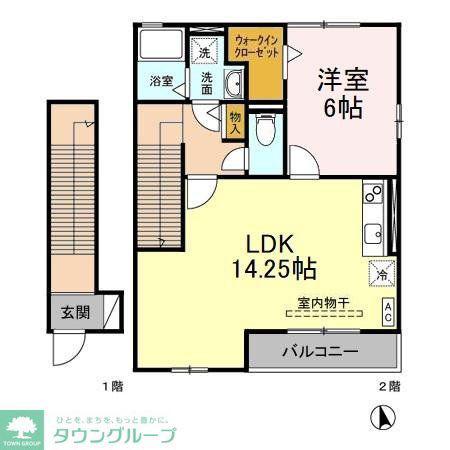 ウィスタリアガーデンA・B(1LDK/2階)の間取り写真