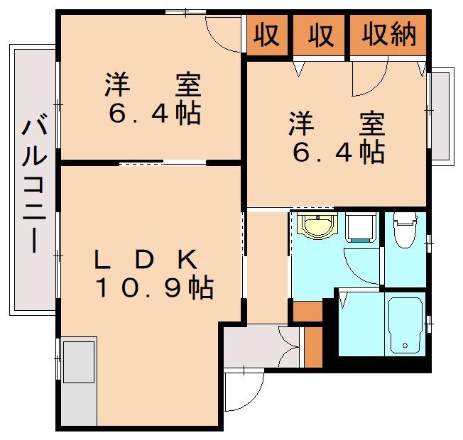 サニーコート本城 B棟(2LDK/2階)の間取り写真