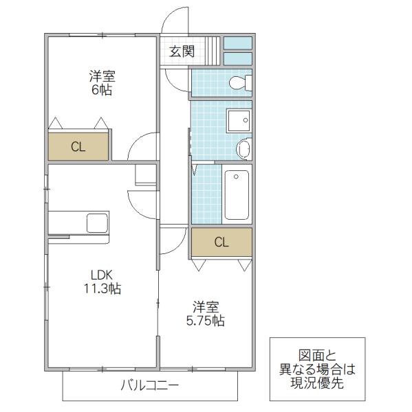 モダンスペース千波湖(2LDK/1階)の間取り写真