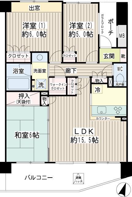 ナイスエスアリーナ横濱鶴ヶ峰(3LDK/5階)の間取り写真