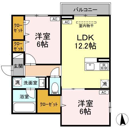 セレスティア鹿浜(2LDK/2階)の間取り写真