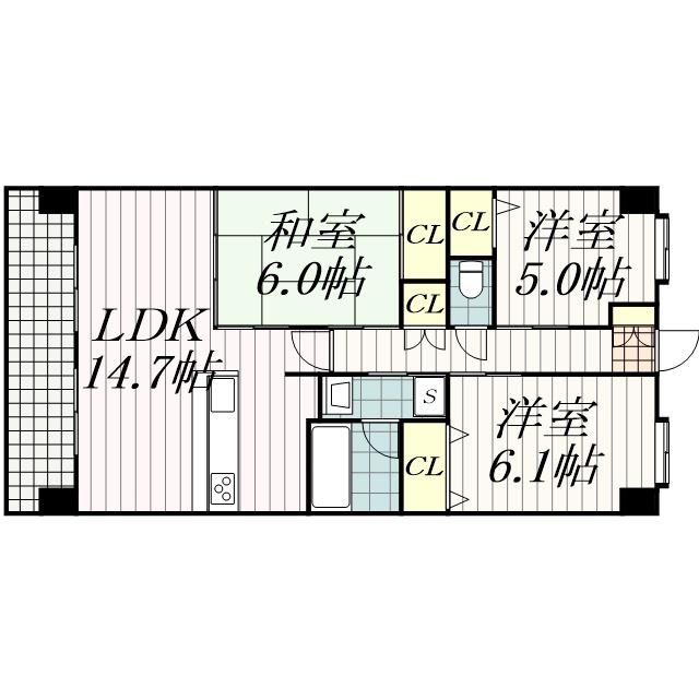 クイーンズレゾン末広(3LDK/4階)の間取り写真