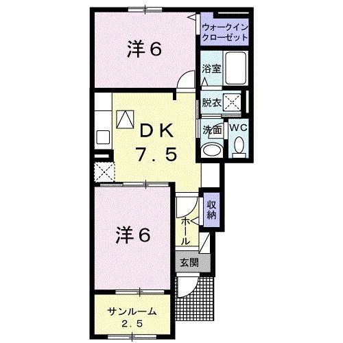 ピュアライヴIXA(2DK/1階)の間取り写真