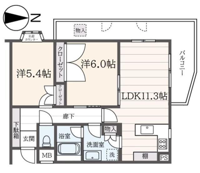 グランドムール調布(2LDK/3階)の間取り写真