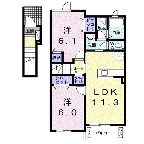 LIANGE VILLA B(2LDK/2階)の間取り写真