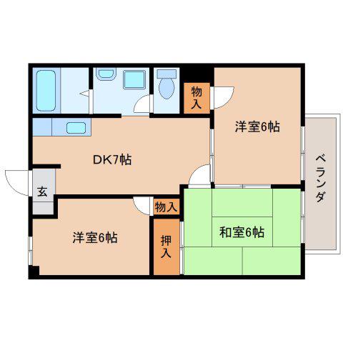 リバティーA(3DK/1階)の間取り写真
