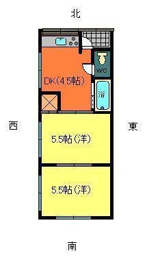 稲毛ハイツ(2DK/2階)の間取り写真