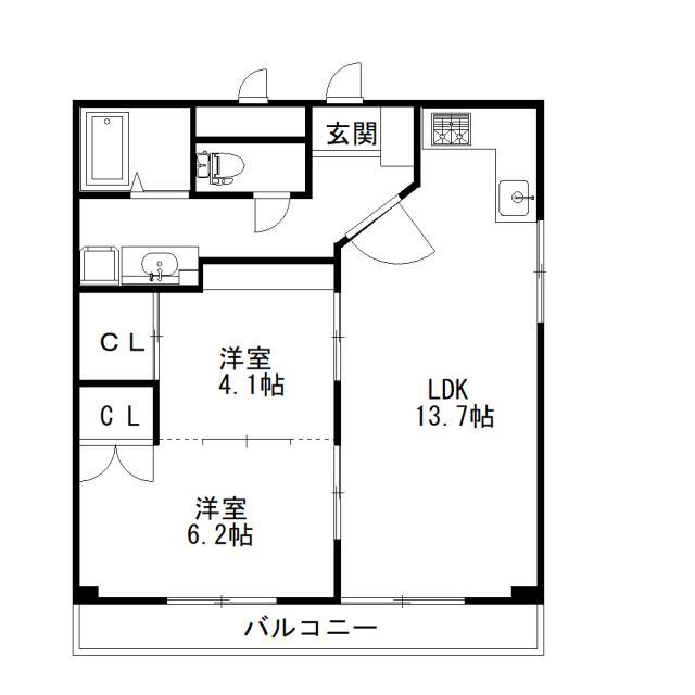 ハイツトレンディI(2LDK/1階)の間取り写真
