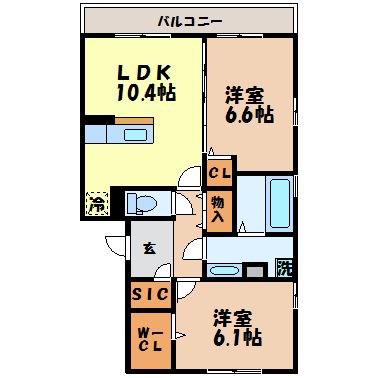 メゾン・ド・ボヌール(2LDK/2階)の間取り写真