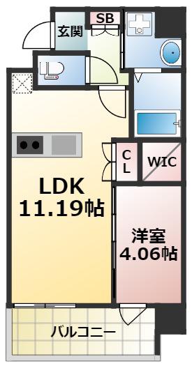 ウィルコート今福鶴見(1LDK/8階)の間取り写真