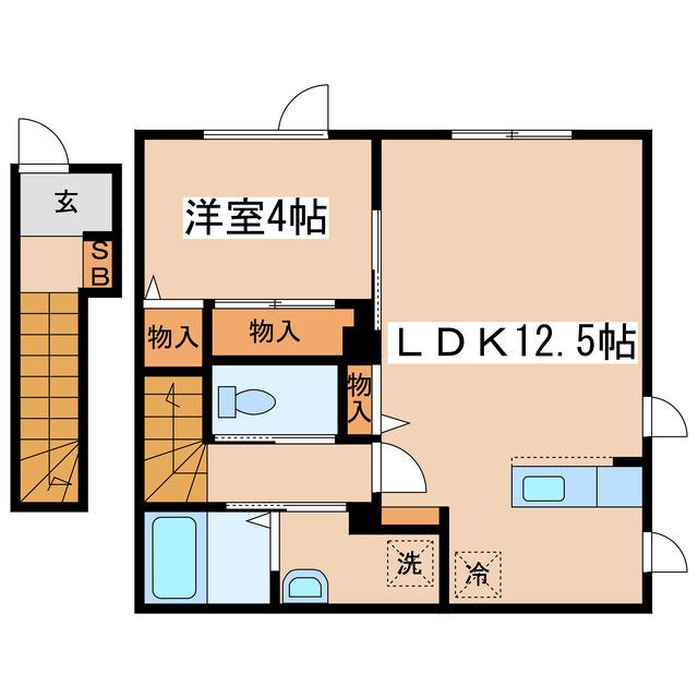 PORTE若松(1LDK/2階)の間取り写真