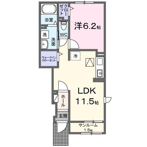 ヒカルサ深谷上野台(1LDK/1階)の間取り写真