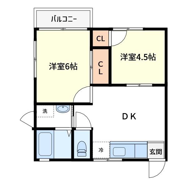 コーポ宮原(2DK/2階)の間取り写真