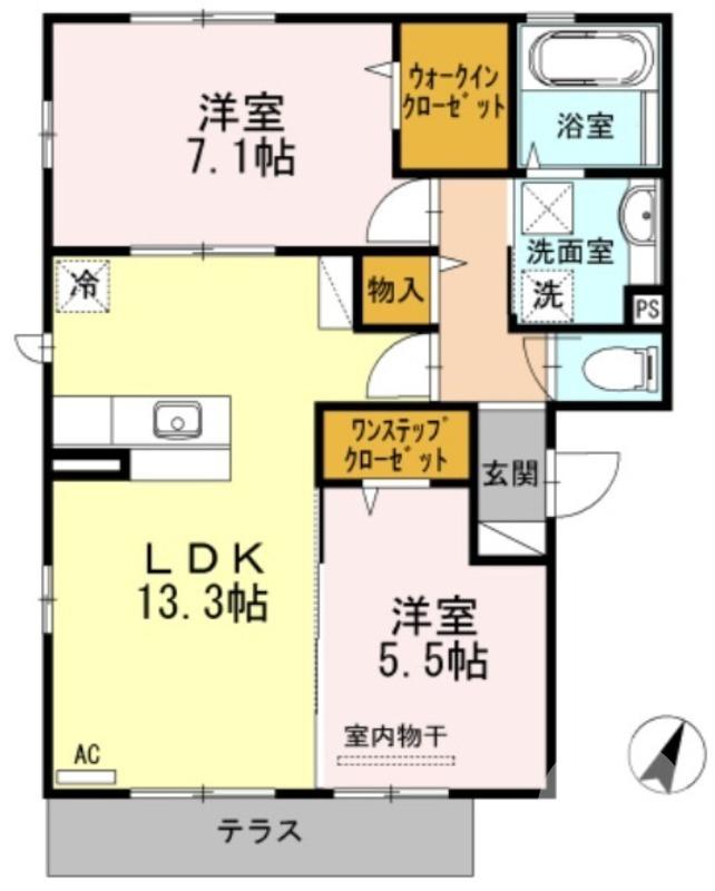 ファミール タカゼン E棟(2LDK/1階)の間取り写真