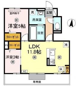 カルティエIV(2LDK/1階)の間取り写真