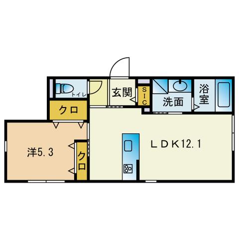 ヴィブレイン博多(1LDK/2階)の間取り写真