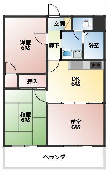 石上マンションB館(3DK/2階)の間取り写真