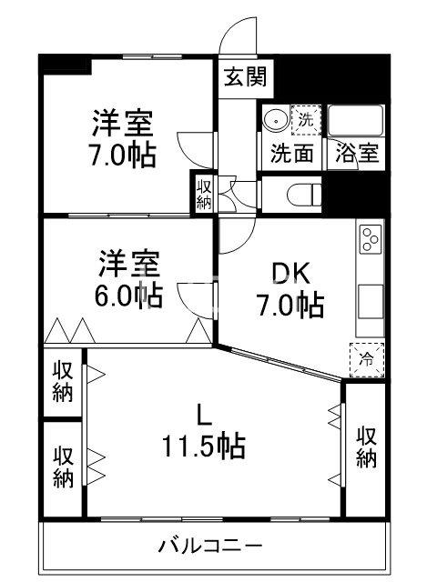 向島ニュータウン第三街区B棟(2LDK/8階)の間取り写真