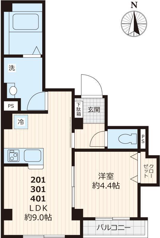 ソレイユ新大橋(1LDK/3階)の間取り写真