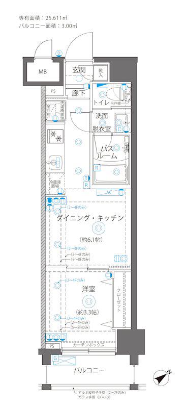 ZOOM立川ノース(1DK/3階)の間取り写真